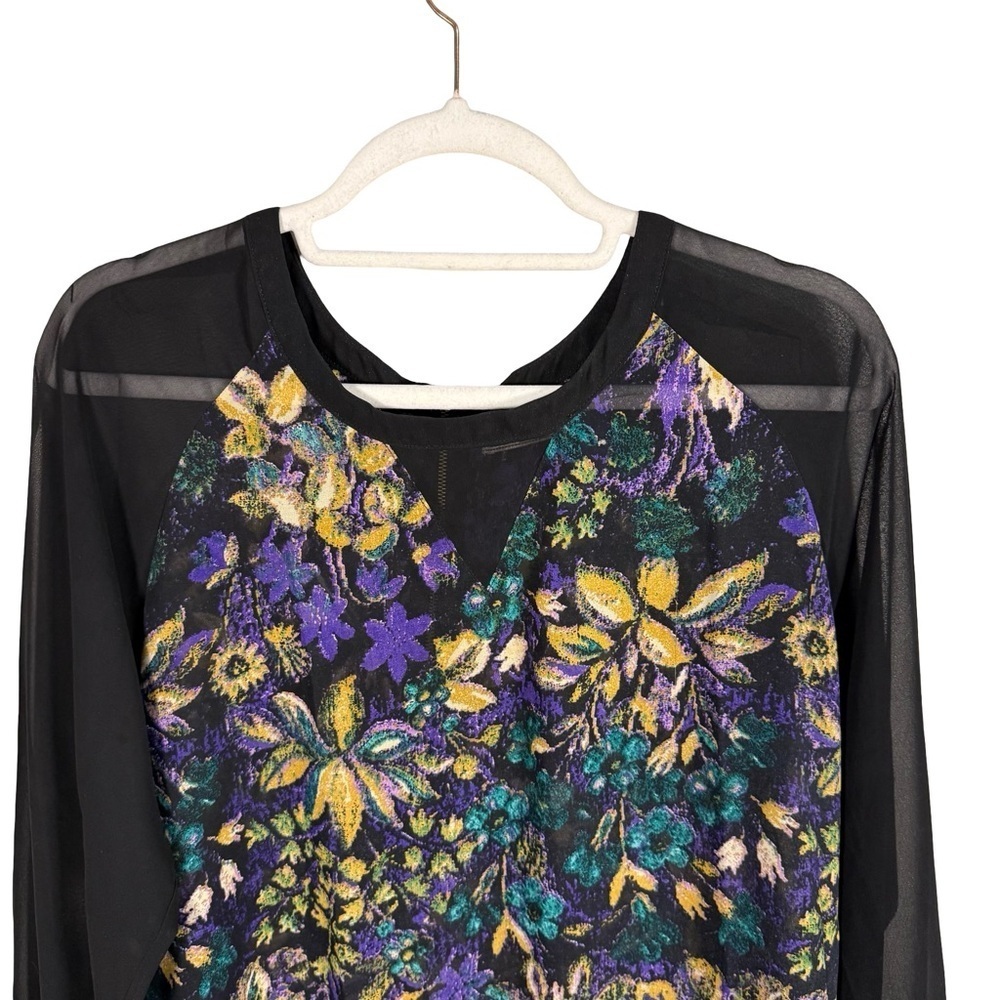 Lost & Found Floral Blouse with Sheer Sleeves Size L Boho Festival Y2K Night Out - Picture 2 of 13